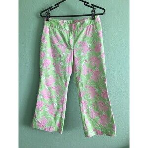 Lilly Pulitzer Size 4 Green Pink Elephant Capri Pants